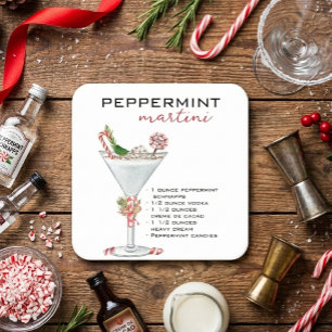 Christmas Peppermint Martini Cocktail Recipe   Square Paper Coaster