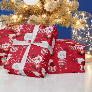 Christmas Peppermint   Ornament Floral Ribbon Wrapping Paper