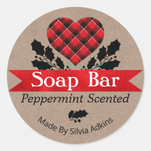Christmas Peppermint Plaid Kraft Soap Bar Label
