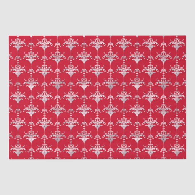 Christmas Peppermint | Red Damask Holiday Pattern Tissue Paper (Front)