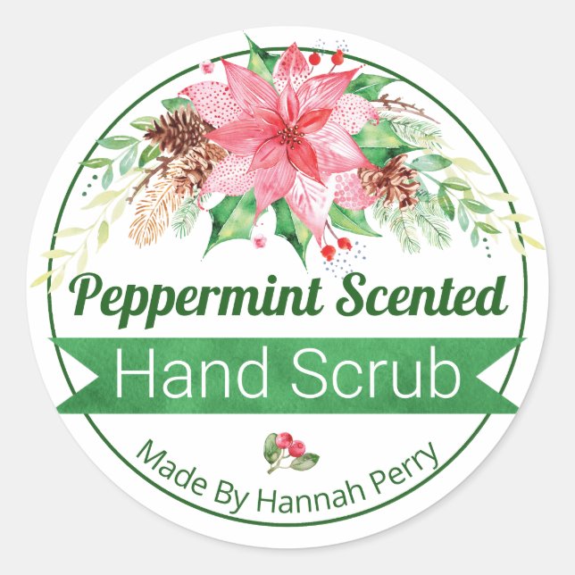 Christmas Peppermint Scented Hand Scrub Labels (Front)