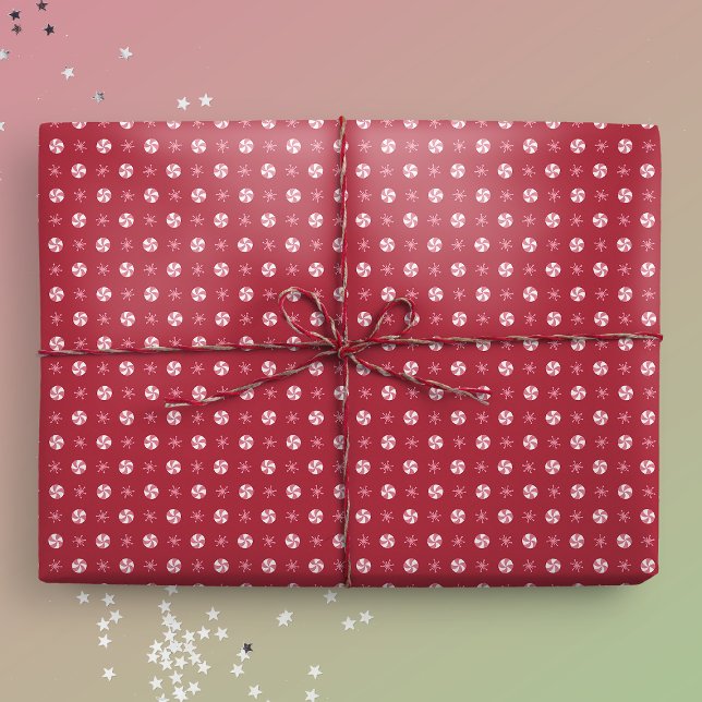Christmas Peppermint Snowflake Polka Dot Wrapping Paper (Gift Mockup)