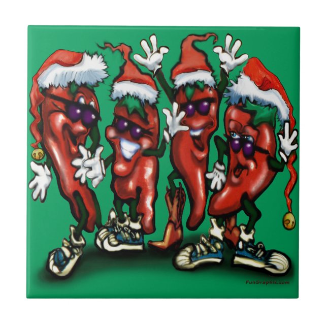 Christmas Peppers Ceramic Tile (Front)