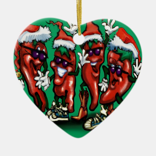 Christmas Peppers Ceramic Tree Decoration (Front)