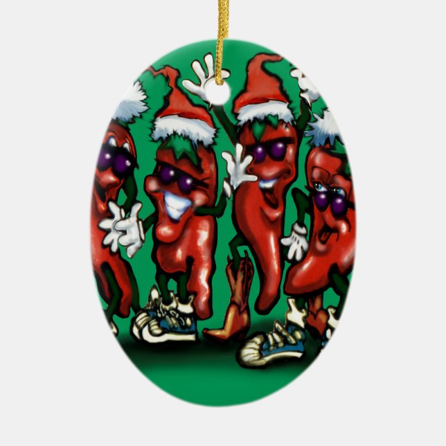 Christmas Peppers Ceramic Tree Decoration (Front)