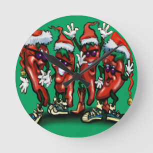 Christmas Peppers Round Clock