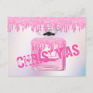 Christmas Perfume Pink Glitter Paint Drip Trendy Postcard