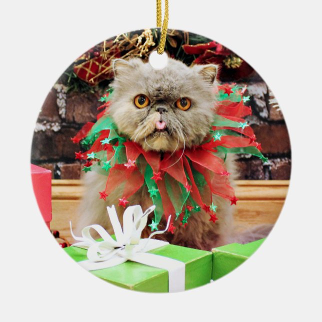 Christmas - Persian Cat - Frannie Ceramic Tree Decoration (Front)