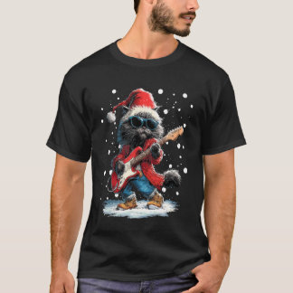 Christmas Persian Cat Playing Guitar Funny Musicia T-Shirt