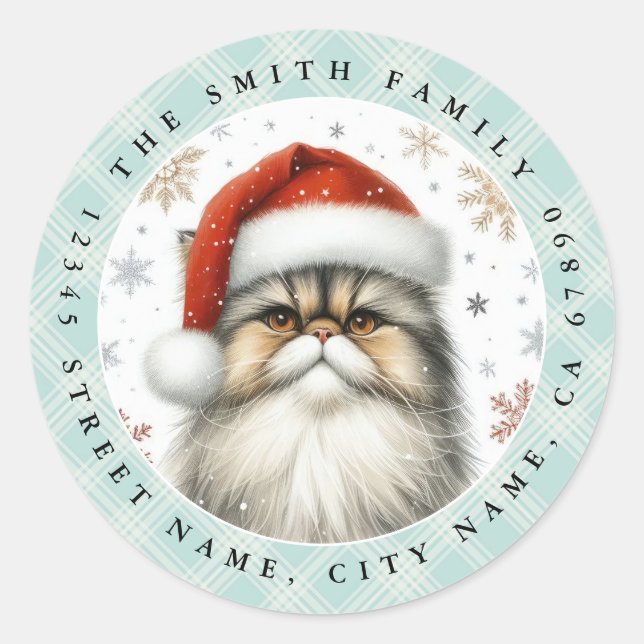Christmas Persian Cat Round Stickers (Front)