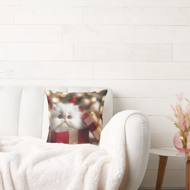 Christmas Persian Kitten In a Gift Box Cushion (Couch)