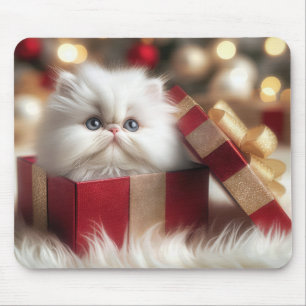 Christmas Persian Kitten In a Gift Box Mouse Pad