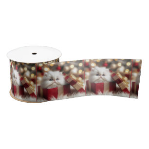 Christmas Persian Kitten In a Gift Box Satin Ribbon