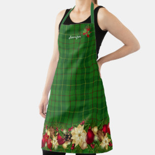 Christmas Personalise Name - Text Green Plaid Gift Apron