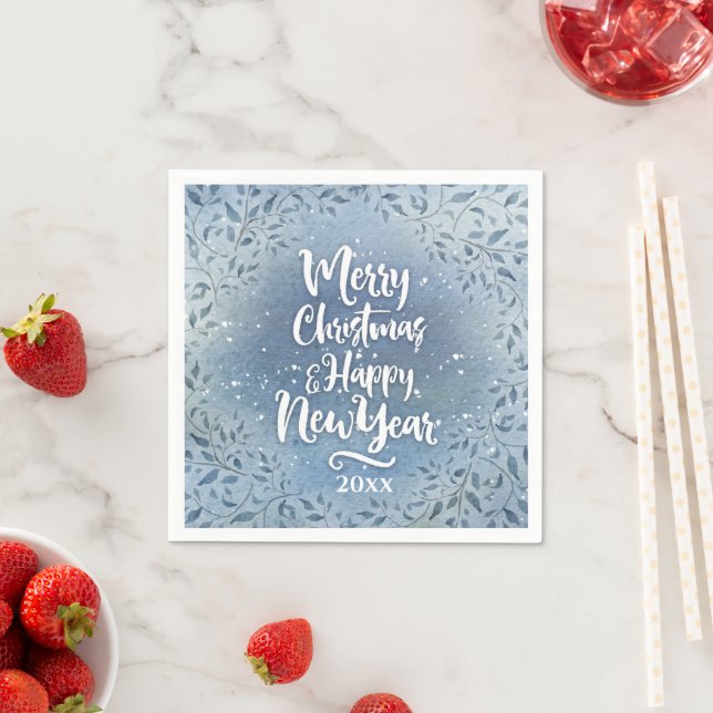 Christmas Personalise Script Year Floral Napkin (Insitu)