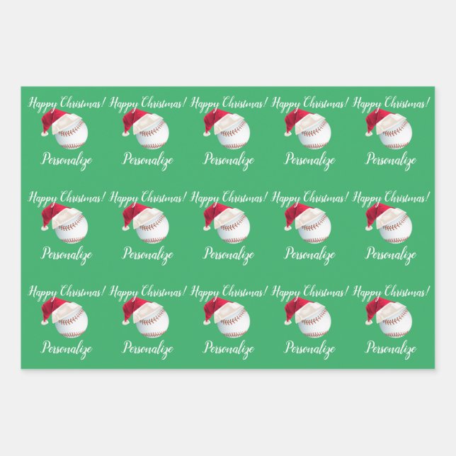 Christmas Personalised Baseball Sports Santa  Wrapping Paper Sheet (Front)