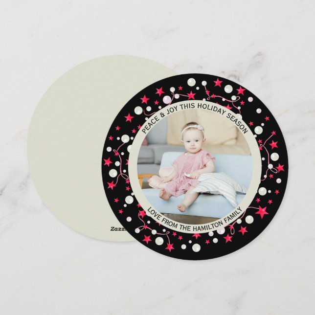 Christmas Personalised Black Red Wreath Photo Holiday Card (Front/Back)