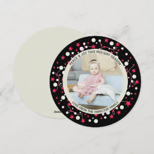 Christmas Personalised Black Red Wreath Photo Holiday Card