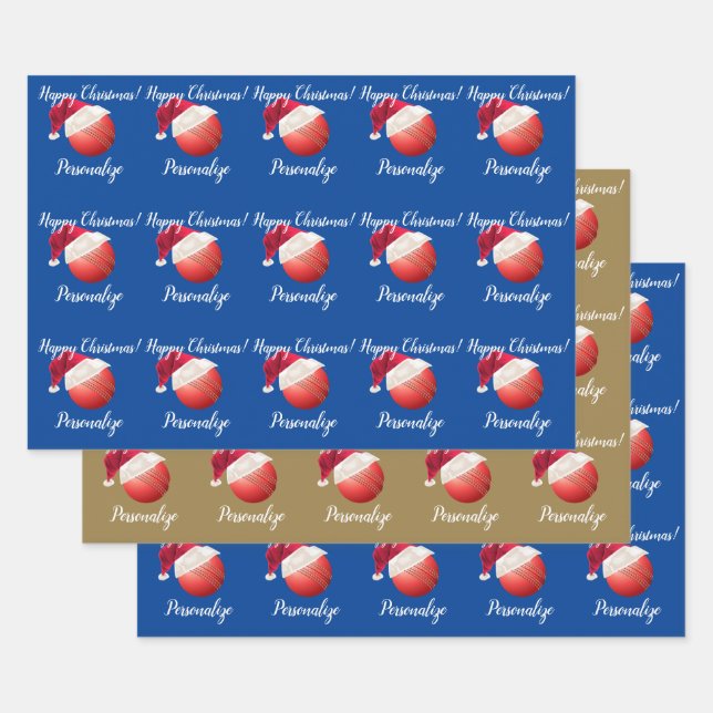Christmas Personalised Cricket Ball Santa    Wrapp Wrapping Paper Sheet (Set)