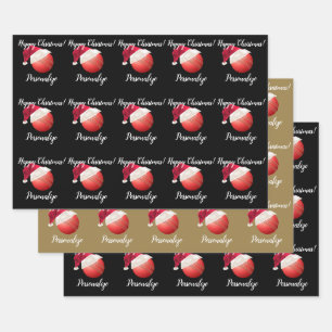 Christmas Personalised Cricket Ball Santa Wrapping Paper Sheet
