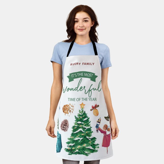 Christmas Personalised Cute Illustrations Apron (Worn)
