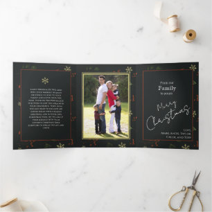 Christmas Personalised Family Photo Rustic Tri-Fold Holiday Card