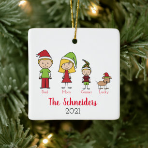 Christmas Personalised Family With Dog Ceramic Ornament