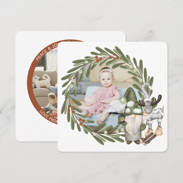 Christmas Personalised Gnome Moose Photo Frame Holiday Card (Front/Back)