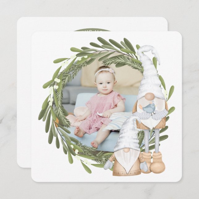 Christmas Personalised Gnome Photo Frame Holiday Card (Front/Back)