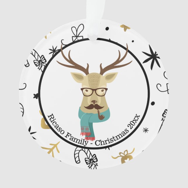Christmas Personalised Hipster Deer Ornament (Front)