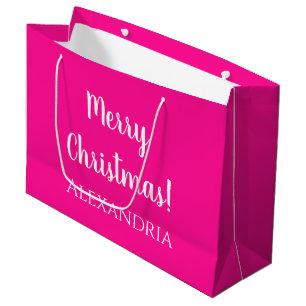 Christmas Personalised Merry Christmas Hot Pink Large Gift Bag