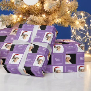 Christmas Personalised Photo Template Purple Wrapping Paper