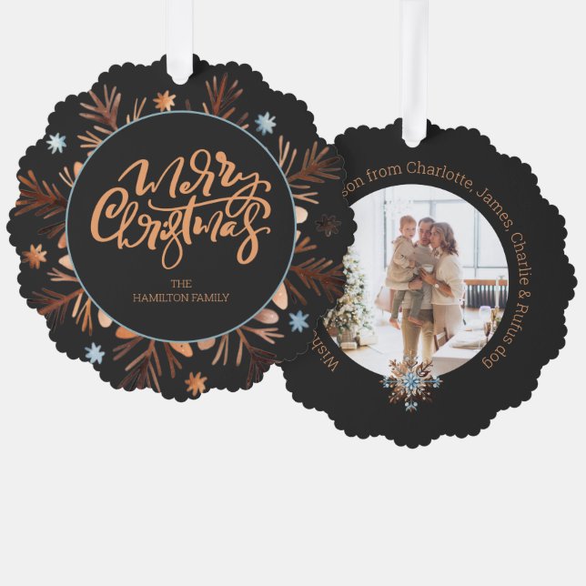 Christmas Personalised Photo Wreath and Typography Tree Decoration Card (Front/Back)