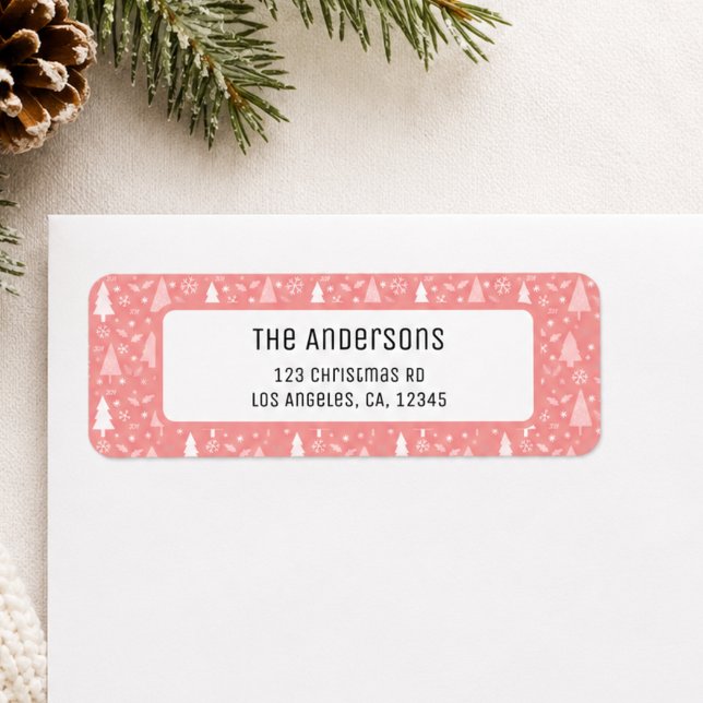 Christmas Personalised Pink Return Address Label (Christmas Personalized Pink Return Address Label)