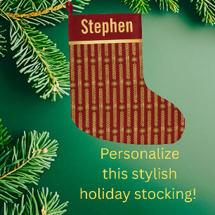 Christmas Personalised Red Gold Stripe Large Christmas Stocking
