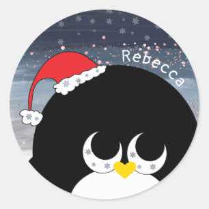 Christmas Personalised Santa Penguin Kids Gift Classic Round Sticker