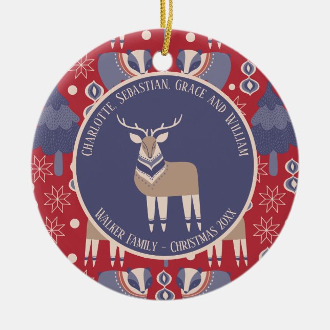 Christmas Personalised Scandinavian Nordic Ceramic Ornament (Front)