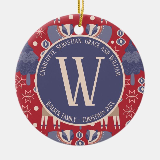 Christmas Personalised Scandinavian Nordic Ceramic Ornament (Front)