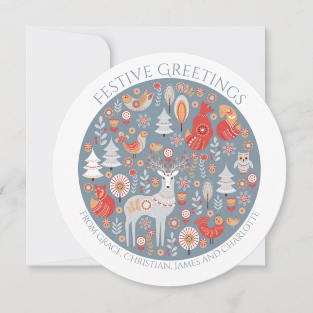 Christmas Personalised Scandinavian Nordic Forest Holiday Card (Front)