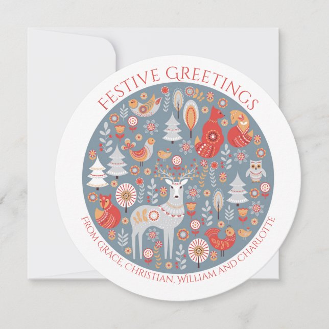 Christmas Personalised Scandinavian Nordic Forest Holiday Card (Front)