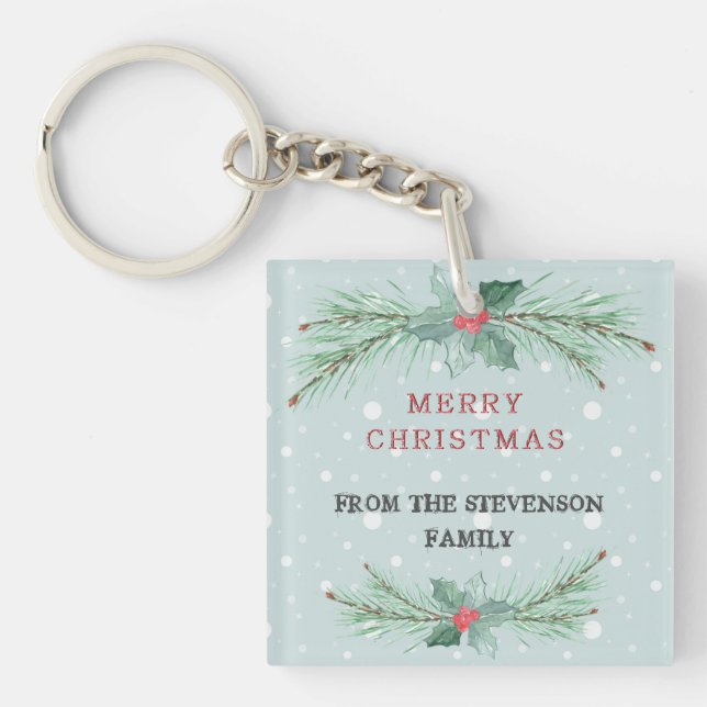 Christmas, Personalised, Spruce, mistletoe Key Ring (Front)
