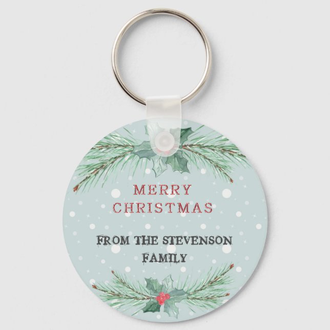 Christmas, Personalised, Spruce, mistletoe Key Ring (Front)