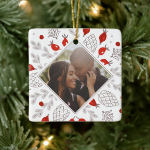 Christmas Personalised Winter Foliage Photo Ceramic Ornament
