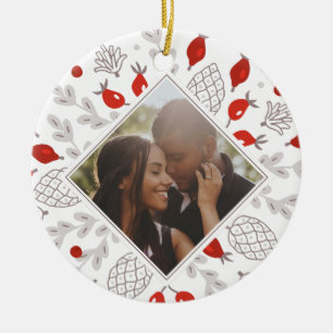 Christmas Personalised Winter Foliage Photo Ceramic Ornament