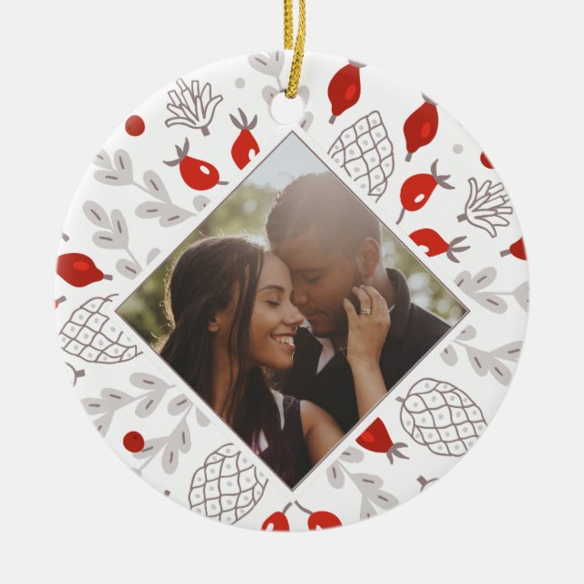Christmas Personalised Winter Foliage Photo Ceramic Ornament (Front)