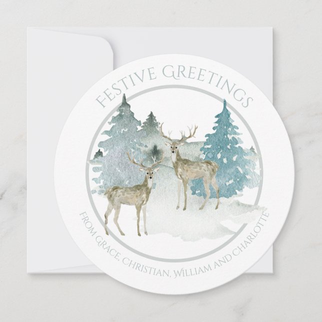 Christmas Personalised Winter Woodland Deer Holiday Card (Front)