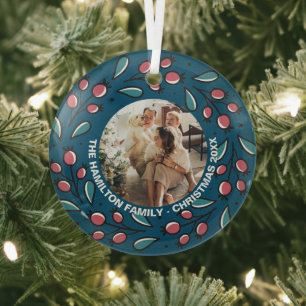 Christmas Personalised Wreath Photo Frame Glass Tree Decoration