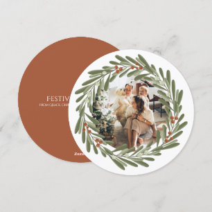 Christmas Personalised Wreath Photo Frame Round Holiday Card