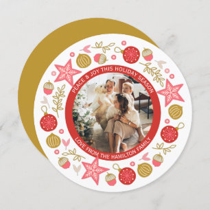 Christmas Personalised Wreath Photo Frame Round Holiday Card