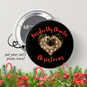Christmas Personalized Cat Heart Photo Frame 6 Cm Round Badge